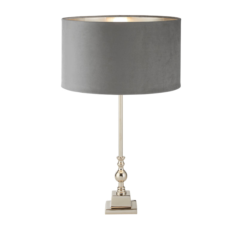 Searchlight 81214GY Whitby Table Lamp - Chrome Metal & Light Grey Velvet Shade