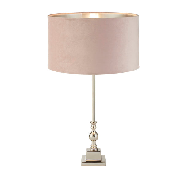 Searchlight 81214PI Whitby Table Lamp - Chrome Metal & Pink Velvet Shade