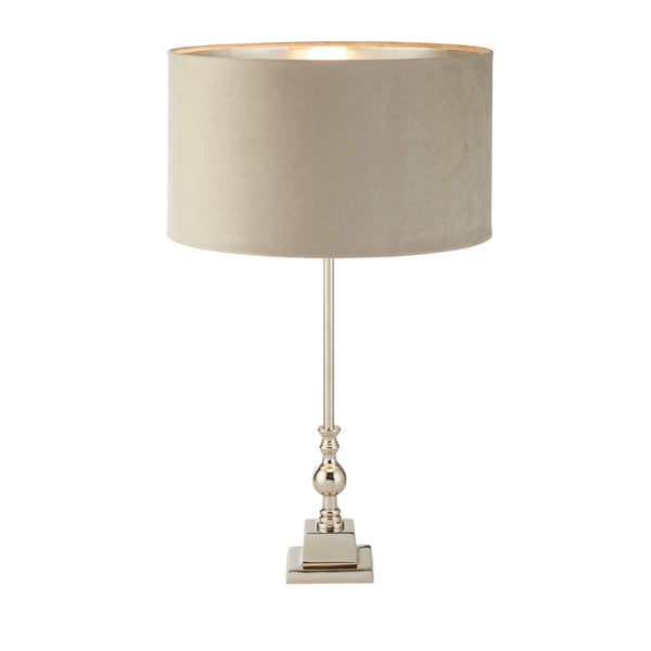 Searchlight 81214TA Whitby Table Lamp - Chrome Metal & Taupe Velvet Shade