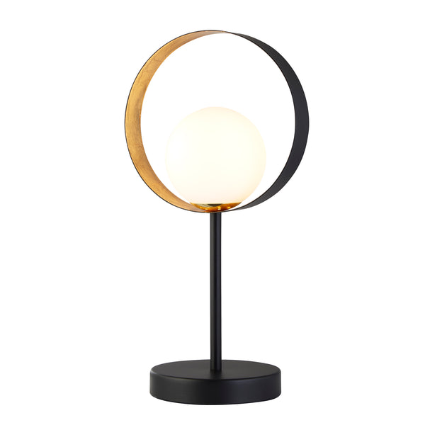 Searchlight 8141BGO Orbital Table Lamp - Black Metal, Gold Leaf & Opal Glass