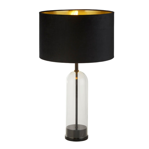Searchlight 81710BK Oxford Table Lamp- Glass, Black Metal, Marble & Black Velvet