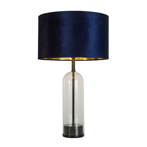 Searchlight 81711AZ Oxford Table Lamp- Glass, Black Metal, Marble & Navy Velvet