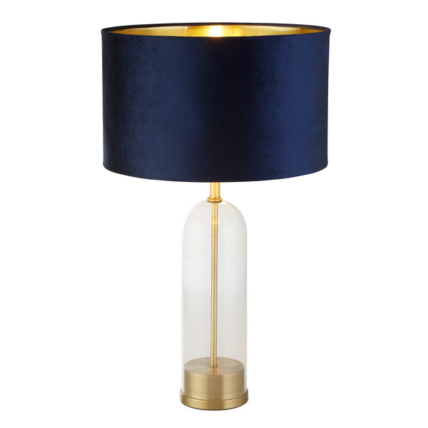 Searchlight 81712AZ Oxford Table Lamp- Glass, Brass Metal & Navy Velvet Shade