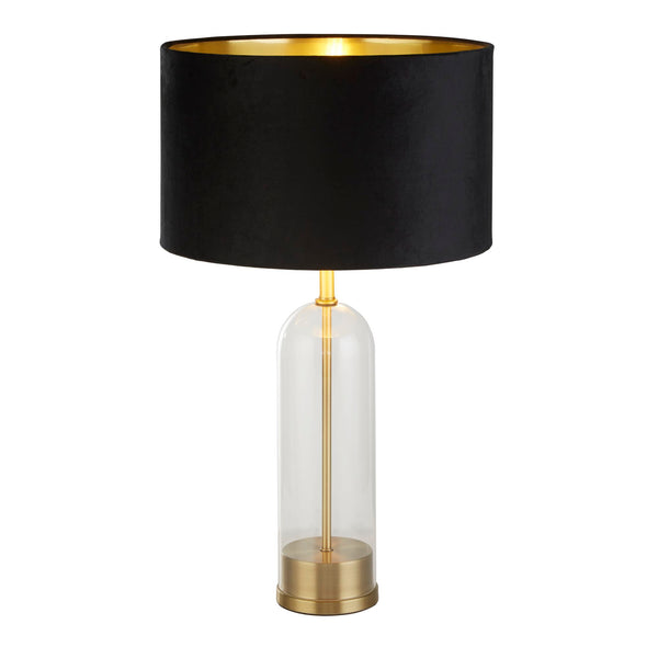 Searchlight 81712BK Oxford Table Lamp - Glass, Brass Metal & Black Velvet Shade