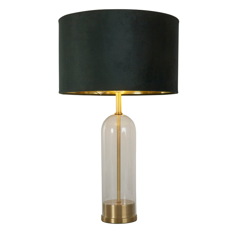 Searchlight 81713GY Oxford Table Lamp - Glass, Satin Nickel & Grey Velvet Shade