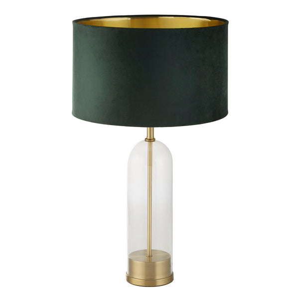 Searchlight 81712GR Oxford Table Lamp - Glass, Brass Metal & Green Velvet Shade