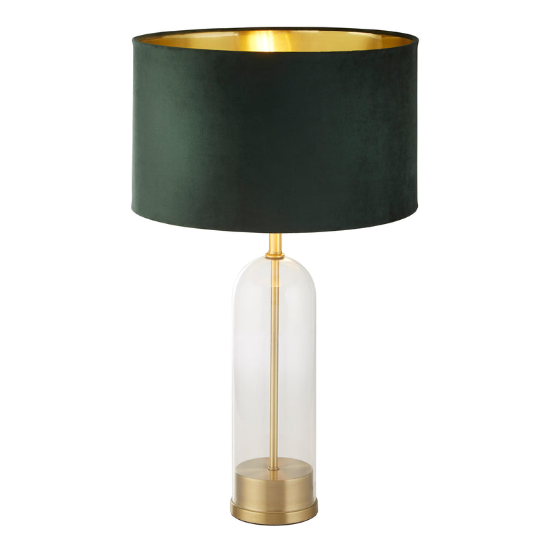 Searchlight 81713GY Oxford Table Lamp - Glass, Satin Nickel & Grey Velvet Shade