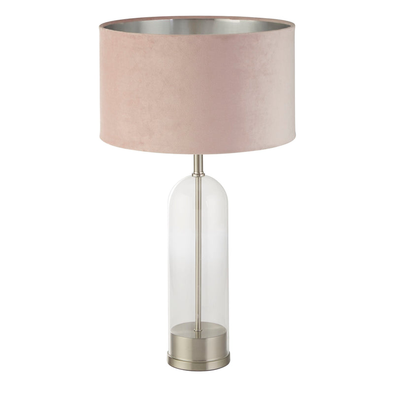 Searchlight 81713PI Oxford Table Lamp - Glass, Satin Nickel & Pink Velvet Shade