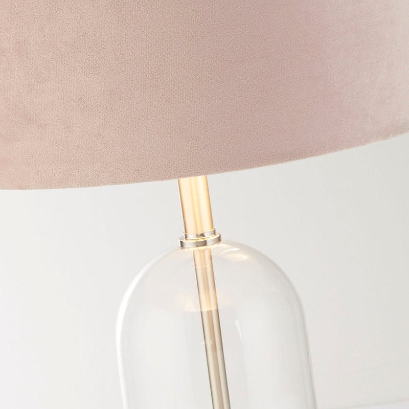 Searchlight 81713PI Oxford Table Lamp - Glass, Satin Nickel & Pink Velvet Shade