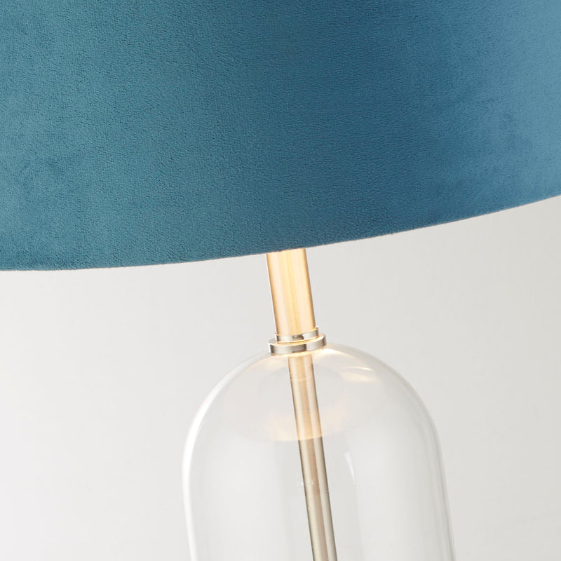 Searchlight 81713TE Oxford Table Lamp - Glass, Satin Nickel & Teal Velvet Shade