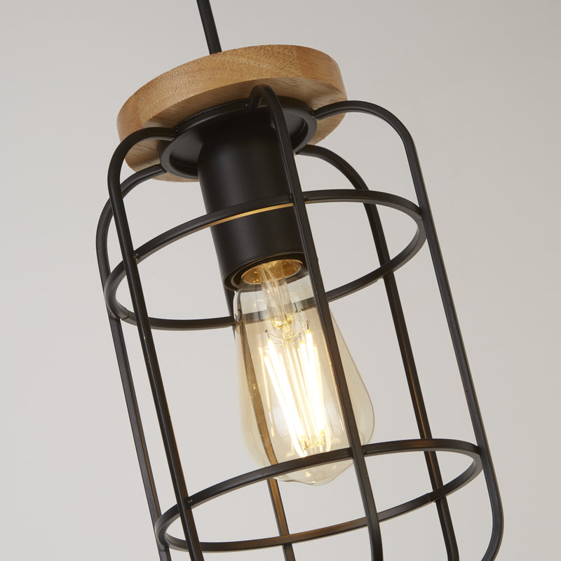 Searchlight 81953-3BK Vision 3Lt Bar Pendant - Matt Black Metal & Wood