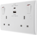 BG 822UAC22 Nexus White Moulded Double Switched Socket w/ Fastcharge USB A + C (22W) - BG - Falcon Electrical