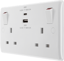 BG 822UAC45 Nexus White Moulded Double Switched Socket w/ Fastcharge USB A + C (45W) - BG - Falcon Electrical