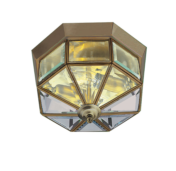 Searchlight 8235AB Pisa III Flush  - Antique Brass Metal & Clear Bevelled Glass