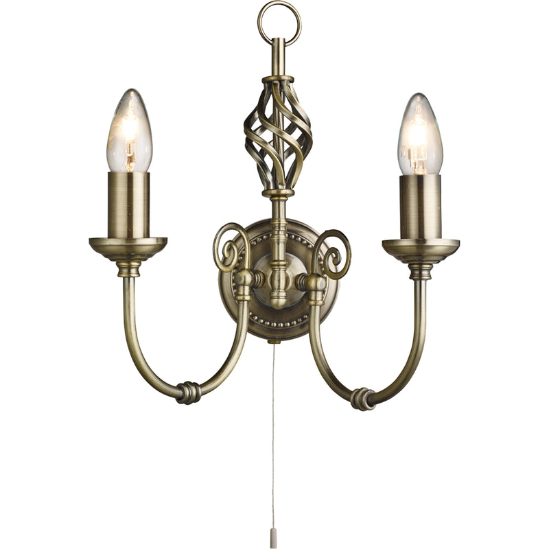 Searchlight 8392-2 Zanzibar 2Lt Wall Light - Antique Brass Metal