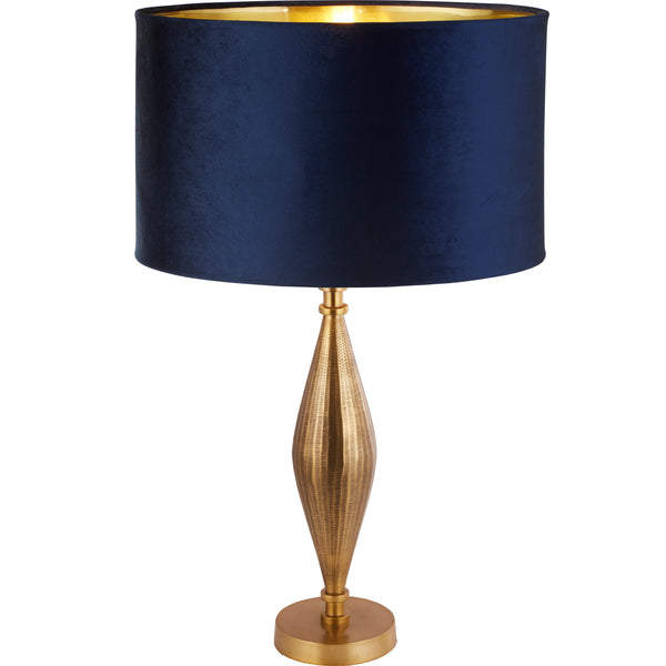 Searchlight 84631AZ Rye Table Lamp - Antique Brass Metal & Navy Velvet Shade