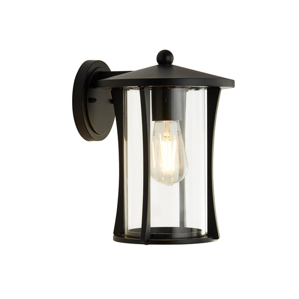 Searchlight 8477BK Pagoda Outdoor Wall Light- Black Metal & Clear Glass