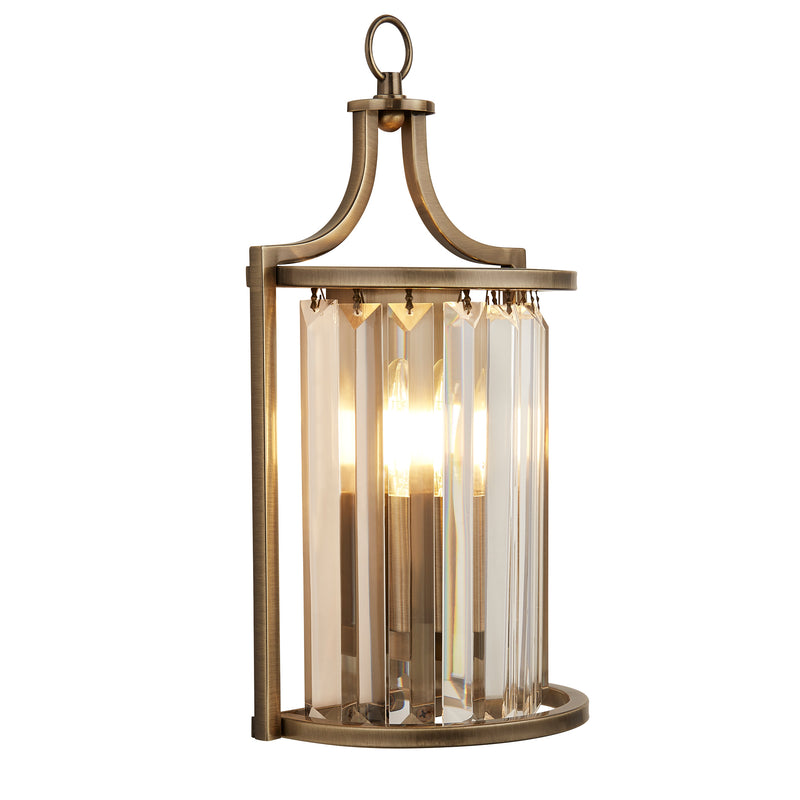 Searchlight 8571AB Victoria Wall Light - Antique Brass Metal & Clear Crystal