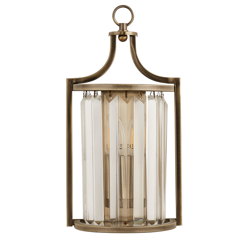 Searchlight 8571AB Victoria Wall Light - Antique Brass Metal & Clear Crystal
