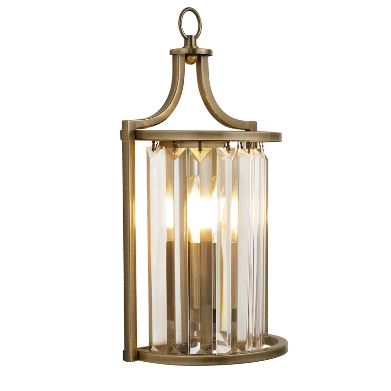 Searchlight 8571AB Victoria Wall Light - Antique Brass Metal & Clear Crystal