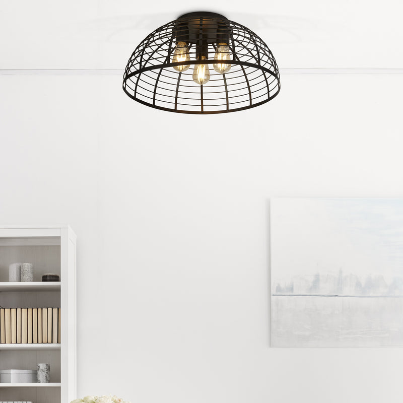 Searchlight 85981-3BK Vision Cage 3Lt Flush - Matt Black Metal
