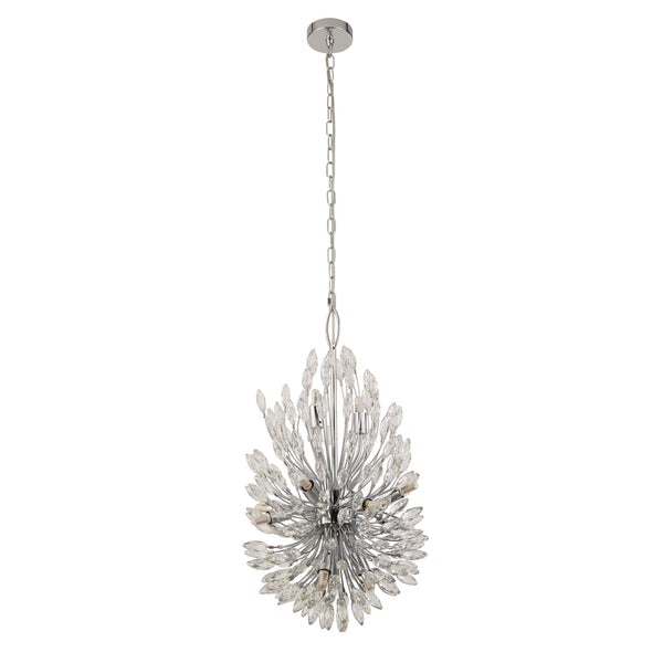 Searchlight 86012-14CC Peacock 14Lt Pendant - Chrome Metal & Crystal