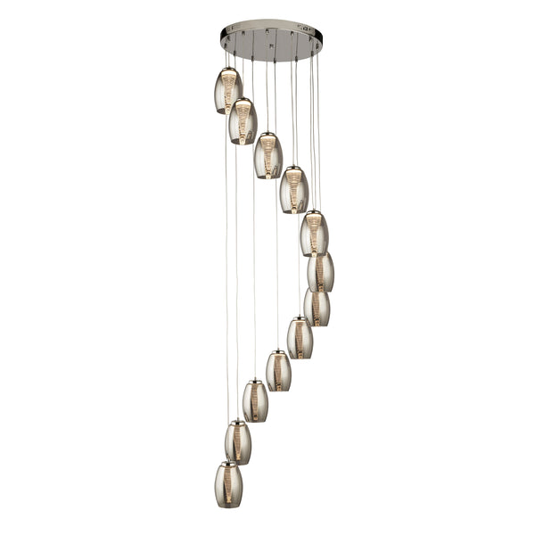 Searchlight 97291-12SM Cyclone 12Lt Multi-Drop Pendant- Chrome Metal & Smoked Glass