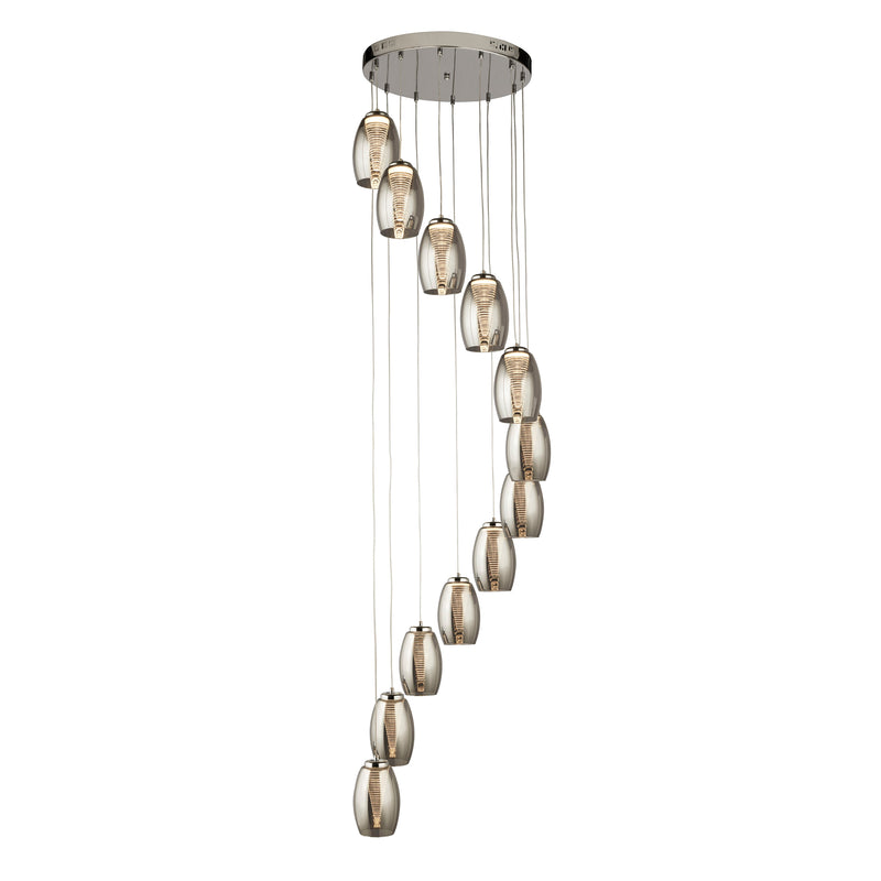 Searchlight 97291-12SM Cyclone 12Lt Multi-Drop Pendant- Chrome Metal & Smoked Glass