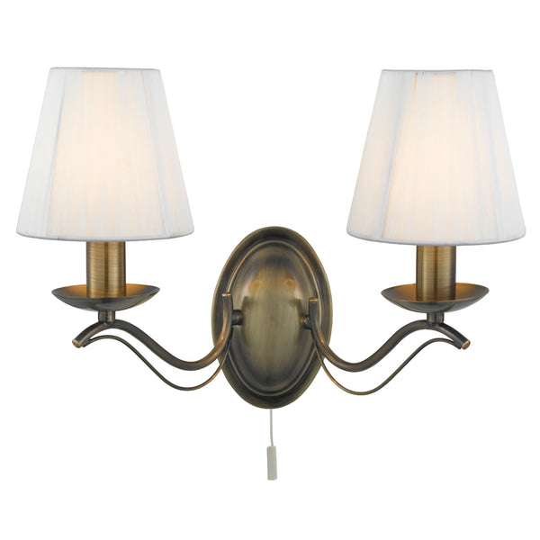 Searchlight 9822-2AB Andretti 2Lt Wall Light-Antique Brass & Ivory String Fabric