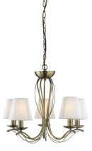 Searchlight 9825-5AB Andretti 5Lt Pendant-Antique Brass & Ivory String Fabric