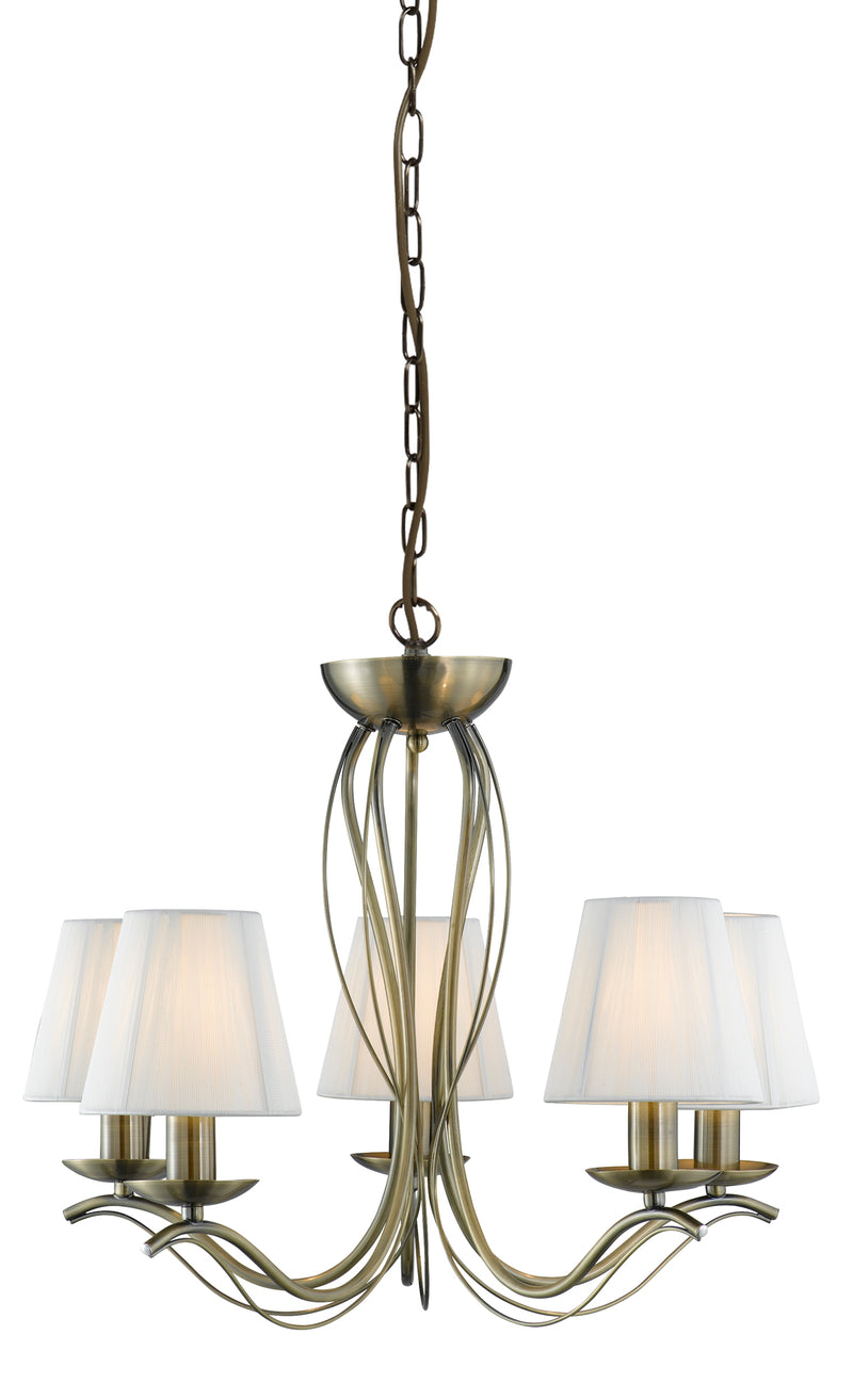 Searchlight 9825-5AB Andretti 5Lt Pendant-Antique Brass & Ivory String Fabric