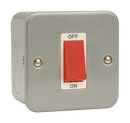 Click Scolmore CL200 Metal Clad - 50A 1 Gang Double Pole Switch - Red Rocker - With Back Box
