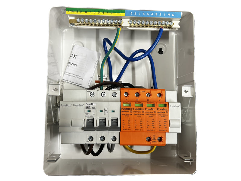 Fusebox SPDCUKITT2TPNE Three Phase T2 SPD 3P+NPE in Metal Enclosure - Fusebox - Falcon Electrical