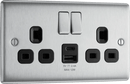 BG NBS22UAC12B Double switched single pole, with USB A + C (12W) - BG - Falcon Electrical