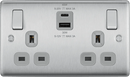BG NBS22UAC45G Nexus Metal Brushed Steel Double 13A Socket with Type A and C Charger 45W - BG - Falcon Electrical
