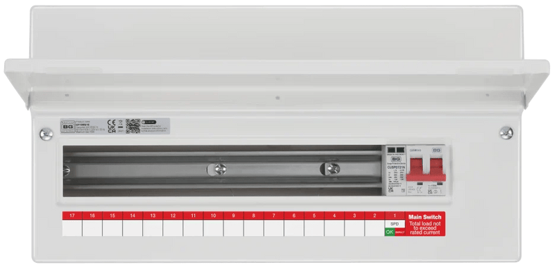 BG CF19MS16 19 module Consumer Unit w/ 16 Usable Ways, 100A Main Switch, Type 2 Surge Protection - BG - Falcon Electrical