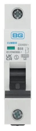 BG CUMB55 55A, B Curve, MCB, Single Pole, 6kA,1 module - BG - Falcon Electrical