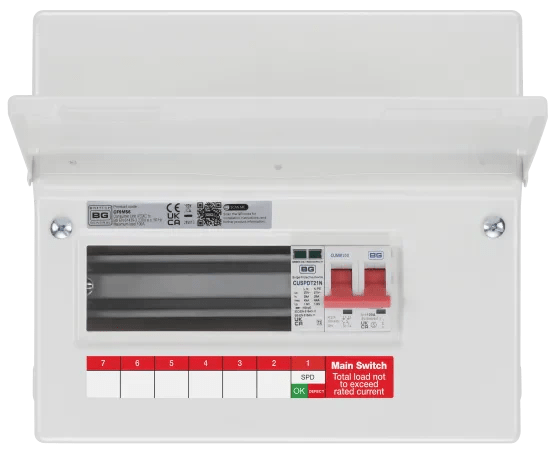 BG CF9MS6 9 module Consumer Unit w/ 6 Usable Ways, 100A Main Switch, Type 2 Surge Protection