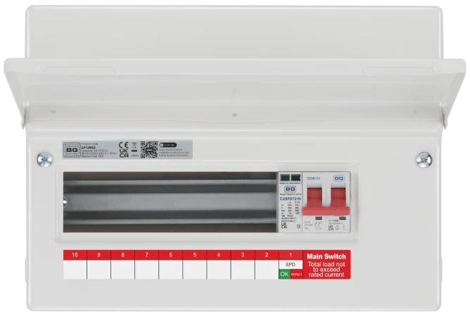 BG CF12MS9 12 module Consumer Unit w/ 9 Usable Ways, 100A Main Switch ...