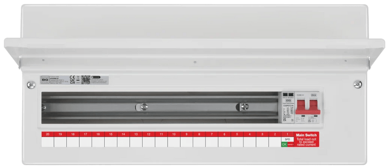 BG CF22MS19 22 module Consumer Unit w/ 19 Usable Ways, 100A Main Switch, Type 2 Surge Protection - BG - Falcon Electrical