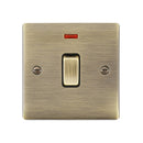 Saxby RS271ABB Raised Screwed 20A 1G DP Switch With Neon - Antique Brass With Black Insert