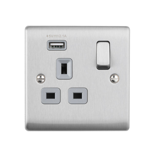 Saxby RS413BSG 13A 1G DP Switched Socket with 2.1V USB