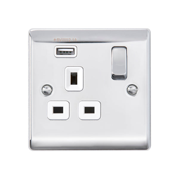 Saxby RS413PCW 13A 1G DP Switched Socket with 2.1V USB