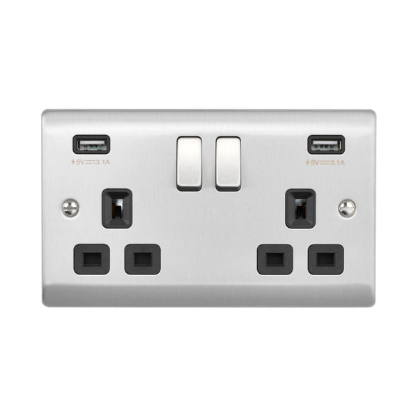 Saxby RS423BSB 13A 2G DP Switched Socket with twin 5V USB
