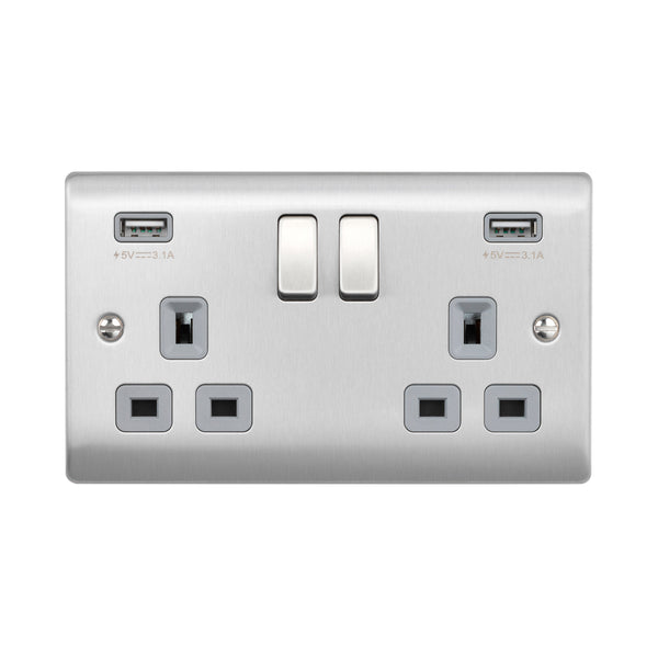 Saxby RS423BSG 13A 2G DP Switched Socket with twin 5V USB