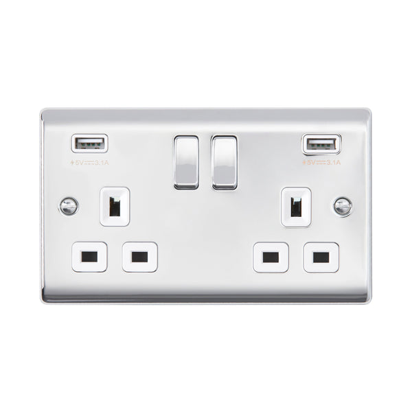 Saxby RS423PCW 13A 2G DP Switched Socket with twin 5V USB