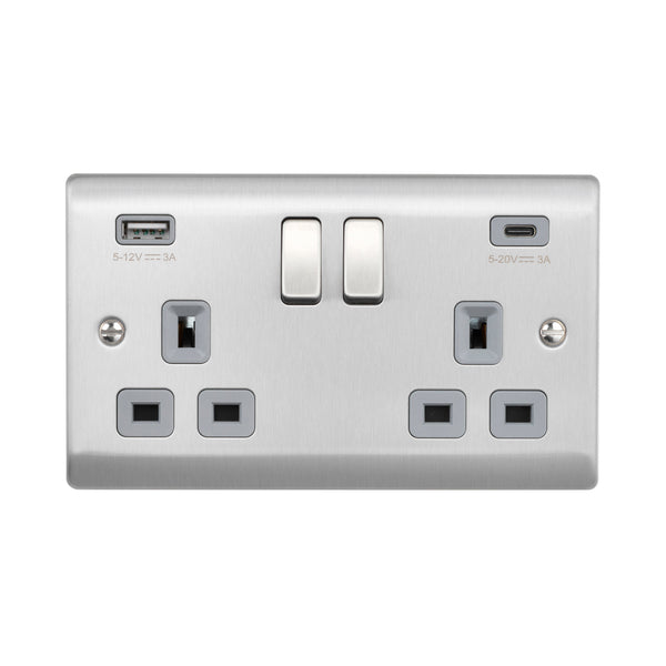 Saxby RS424BSG 13A 2G DP Switched Socket with 45W USB A+C