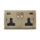Saxby RS425ABB Raised Screwed 13A 2G DP Switched Socket with 15.5W USB A+C - Antique Brass With Black Insert