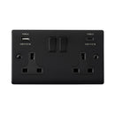 Saxby RS425BLB Raised Screwed 13A 2G DP Switched Socket with 15.5W USB A+C - Matt Black With Black Insert