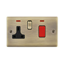 Saxby RS551ABB Raised Screwed 45A DP Cooker Switch with 13A Socket with Neon - Antique Brass With Black Insert